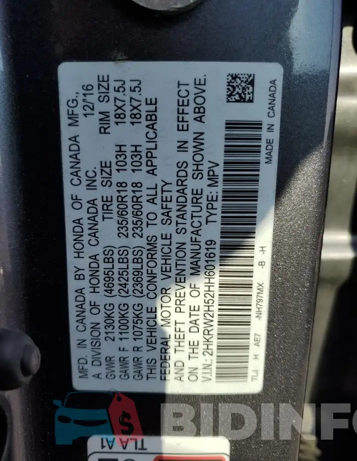 2HKRW2H52HH601619 Photo# 13