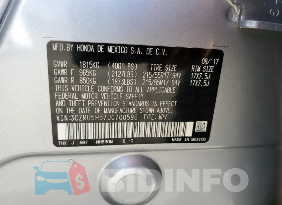 3CZRU5H57JG700596 Photo# 13