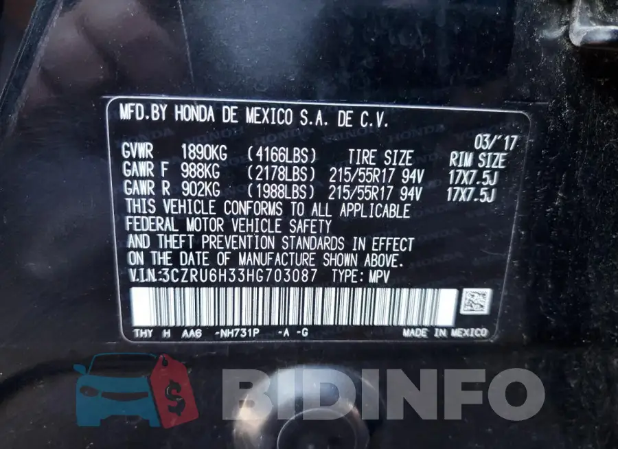 3CZRU6H33HG703087 Photo# 14