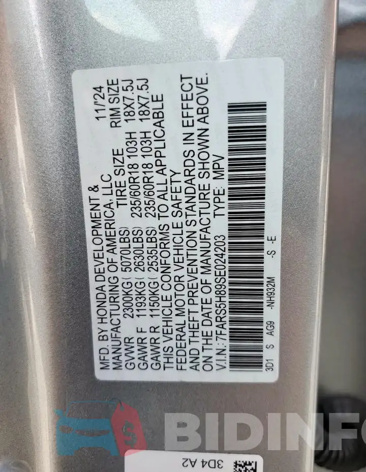 7FARS5H89SE024203 Photo# 14
