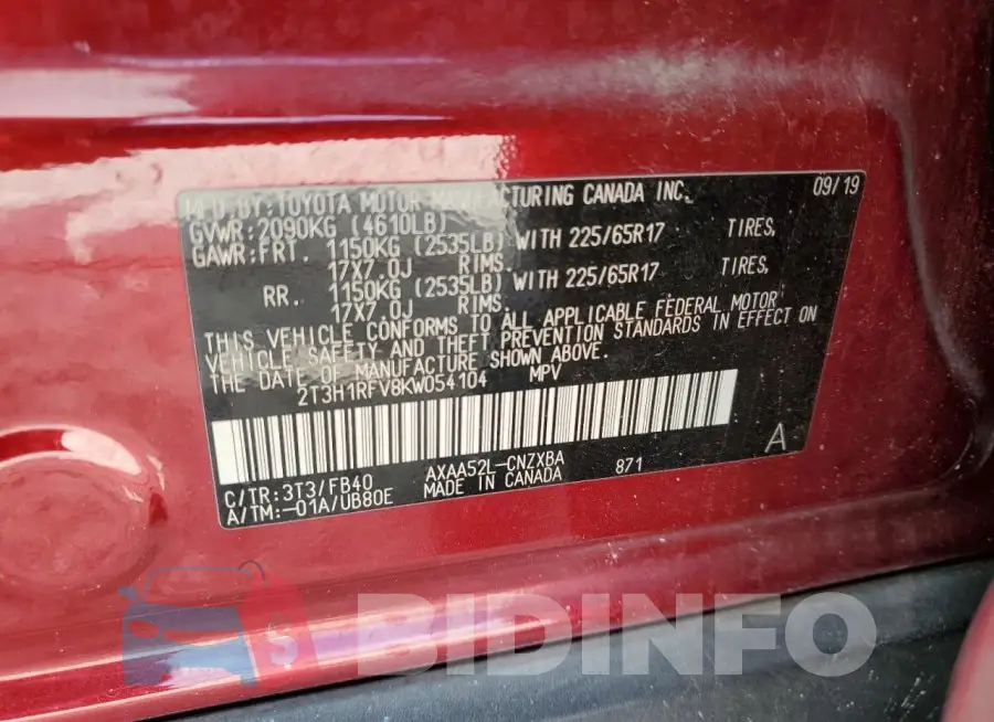 2T3H1RFV8KW054104 Photo# 14