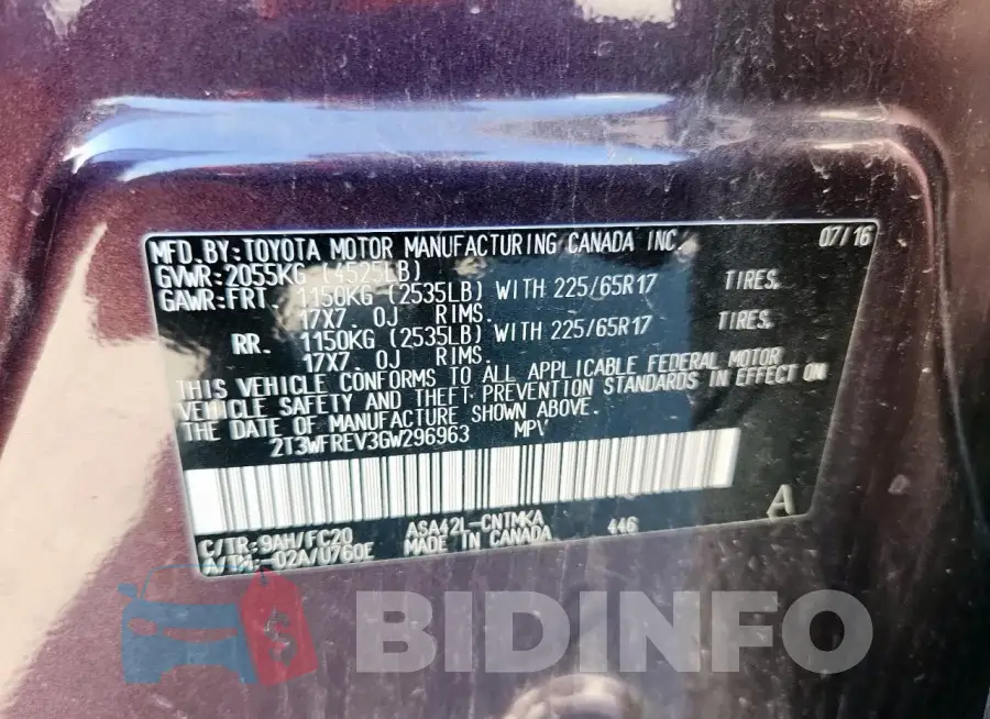 2T3WFREV3GW296963 Photo# 14