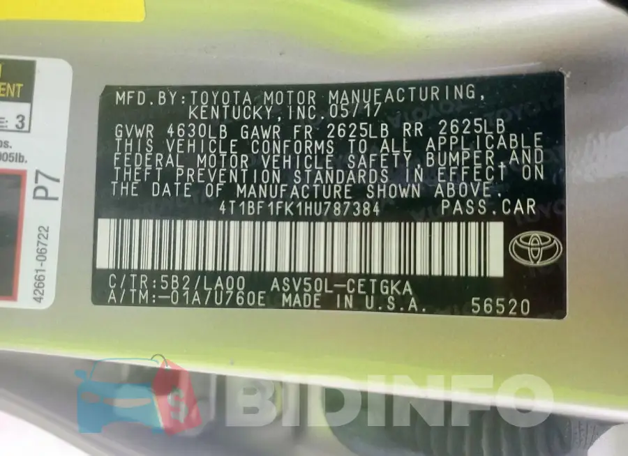 4T1BF1FK1HU787384 Photo# 13