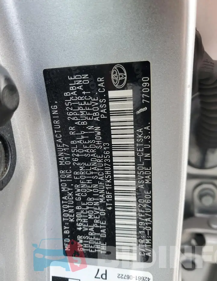 4T1BF1FK5HU735613 Photo# 12