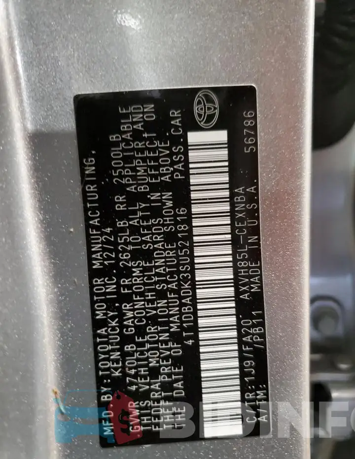 4T1DBADK3SU521816 Photo# 13