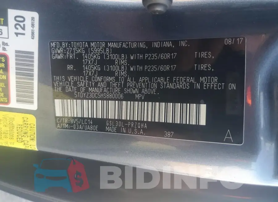 5TDYZ3DC5HS880006 Photo# 13