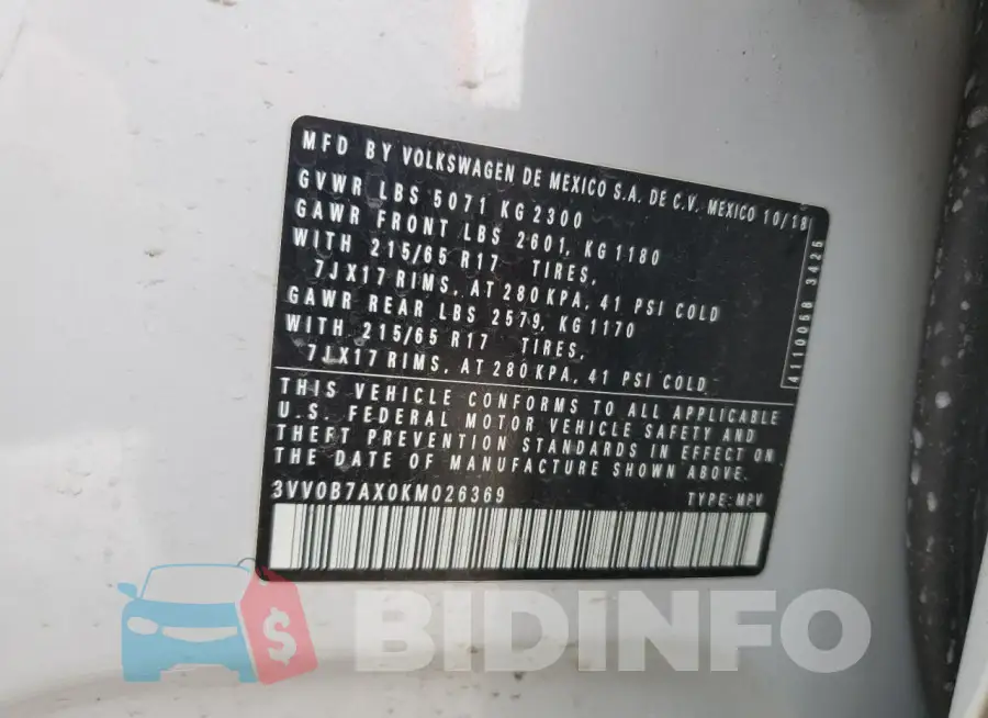 3VV0B7AX0KM026369 Photo# 13