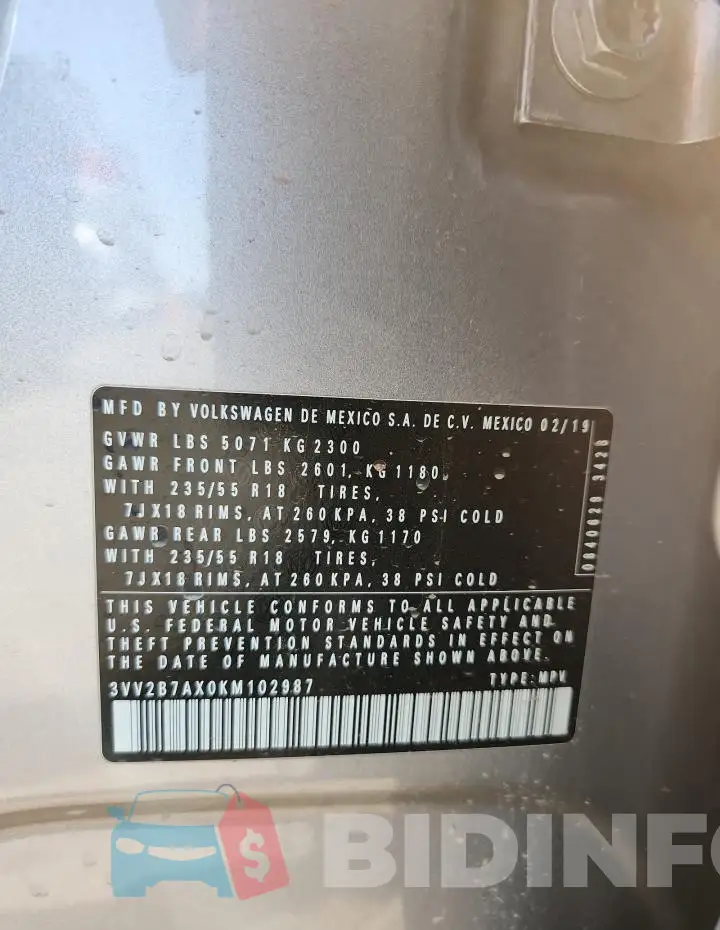 3VV2B7AX0KM102987 Photo# 13