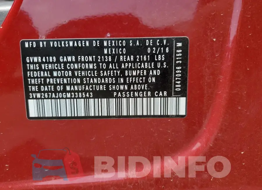 3VW267AJ0GM338543 Photo# 12