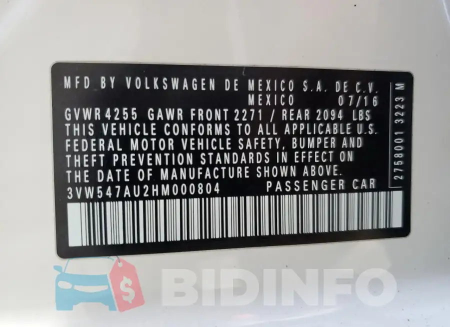 3VW547AU2HM000804 Photo# 12