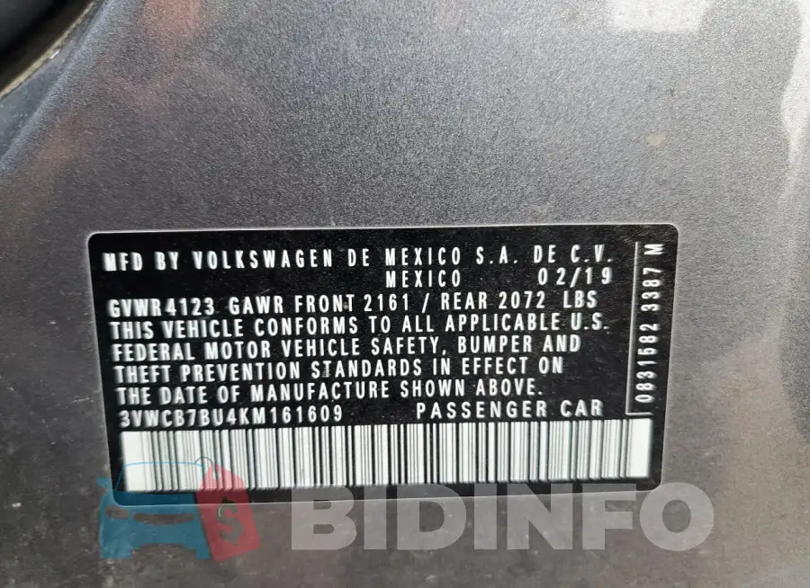 3VWCB7BU4KM161609 Photo# 12