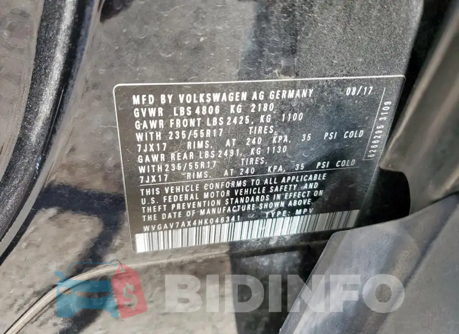 WVGAV7AX4HK046341 Photo# 13