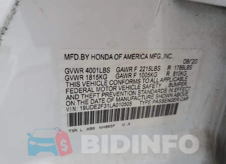 19UDE2F31LA010505 Photo# 12