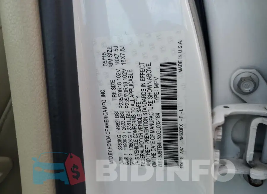 5J8TB4H5XGL002184 Photo# 13