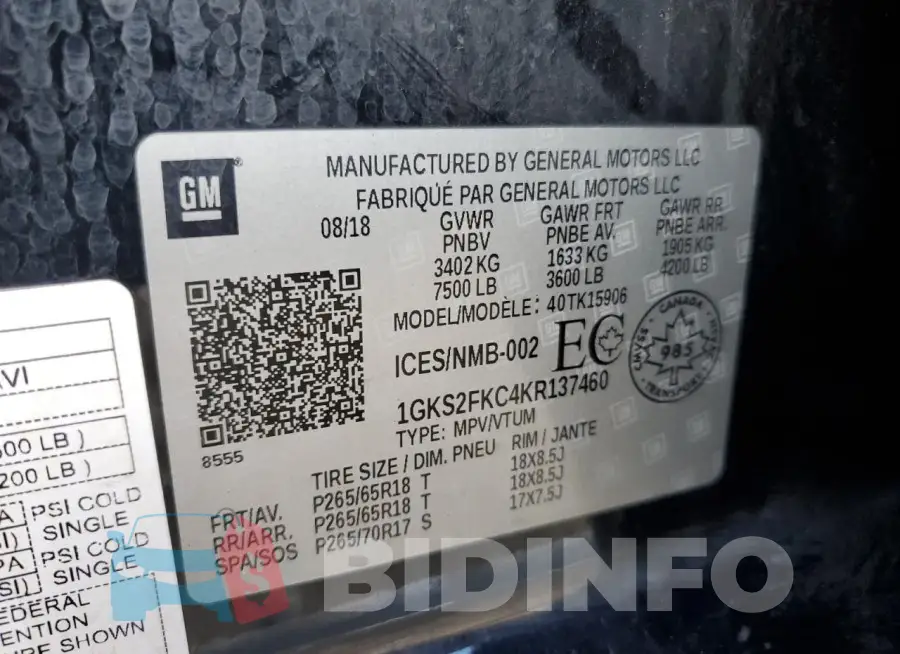 1GKS2FKC4KR137460 Photo# 13