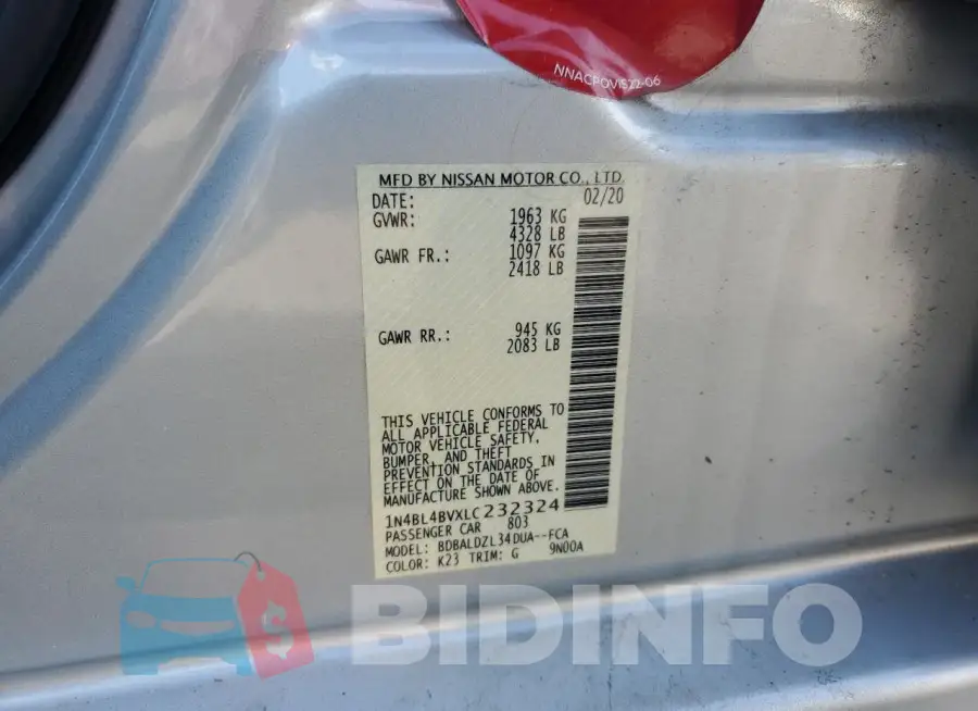 1N4BL4BVXLC232324 Photo# 12