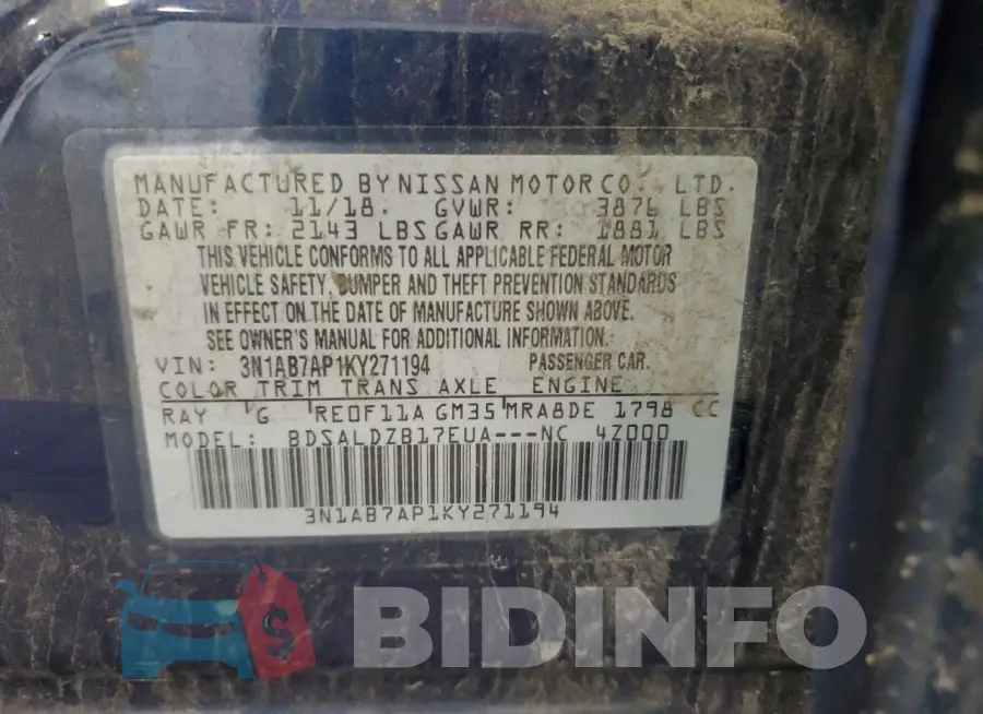 3N1AB7AP1KY271194 Photo# 13