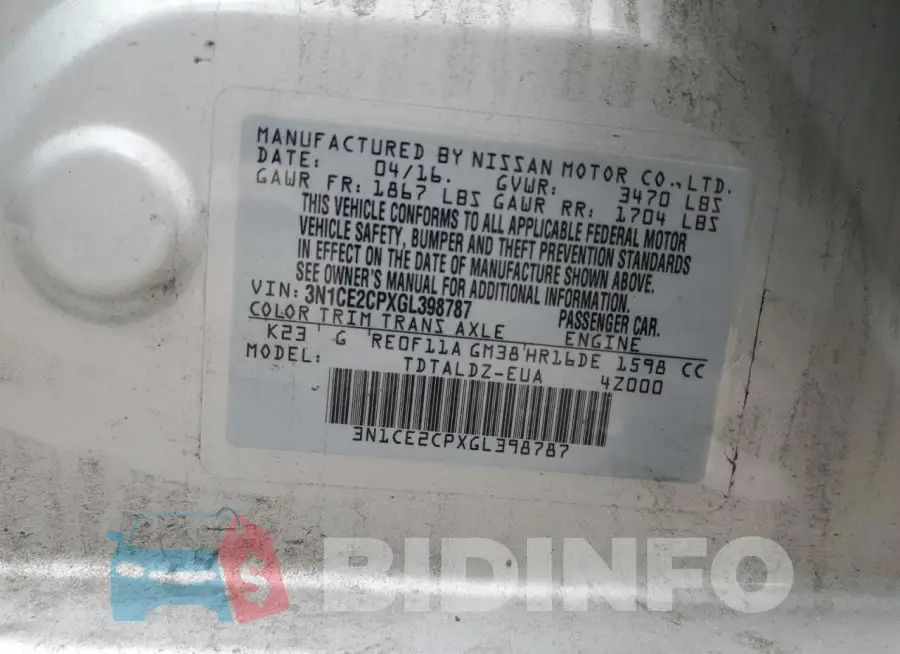 3N1CE2CPXGL398787 Photo# 13