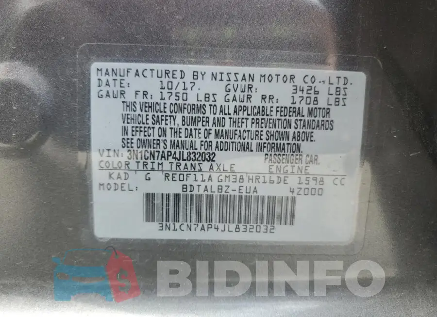 3N1CN7AP4JL832032 Photo# 12