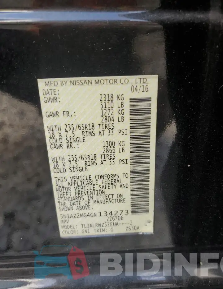 5N1AZ2MG4GN134273 Photo# 12