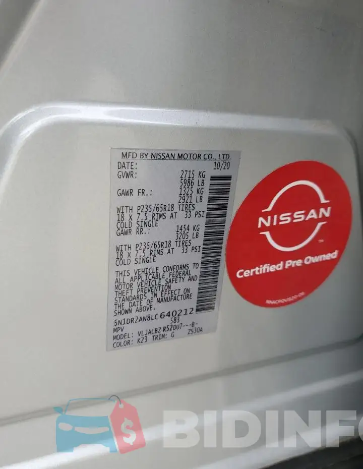 5N1DR2AN8LC640212 Photo# 12