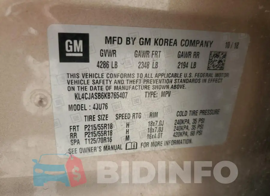 KL4CJASB6KB765407 Photo# 13