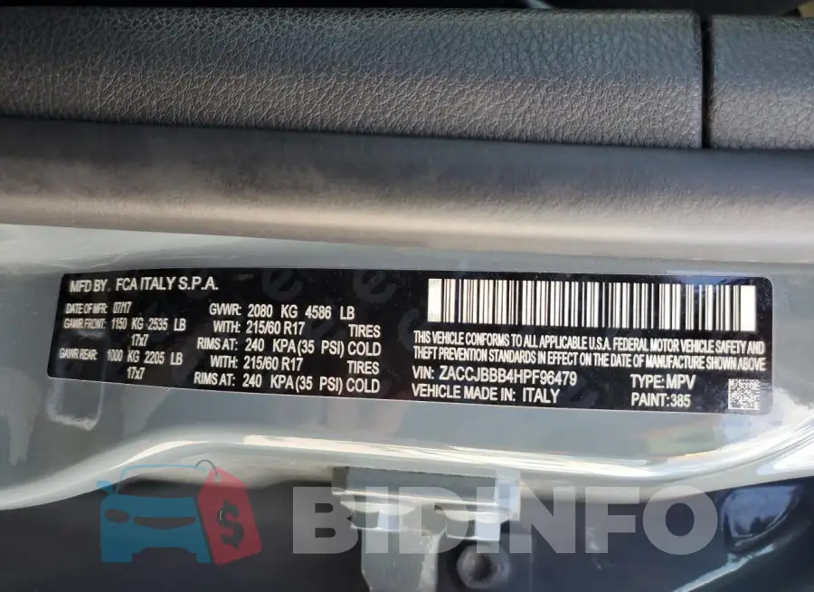 ZACCJBBB4HPF96479 Photo# 13