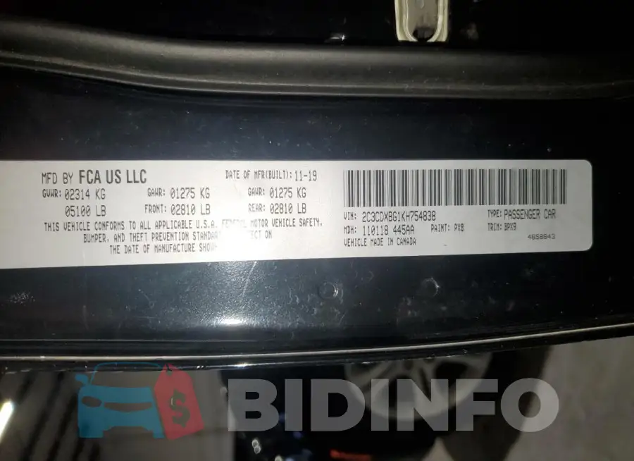 2C3CDXBG1KH754838 Photo# 12