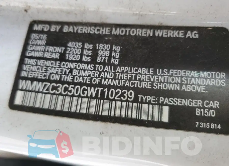WMWZC3C50GWT10239 Photo# 12