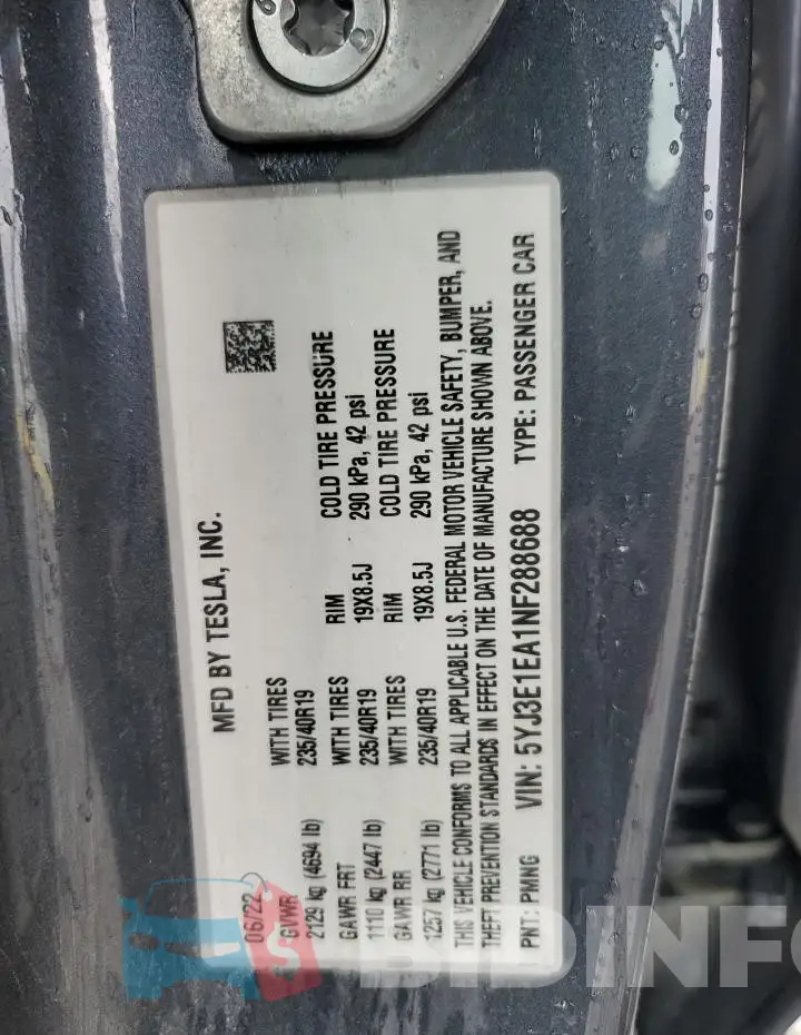 5YJ3E1EA1NF288688 Photo# 13
