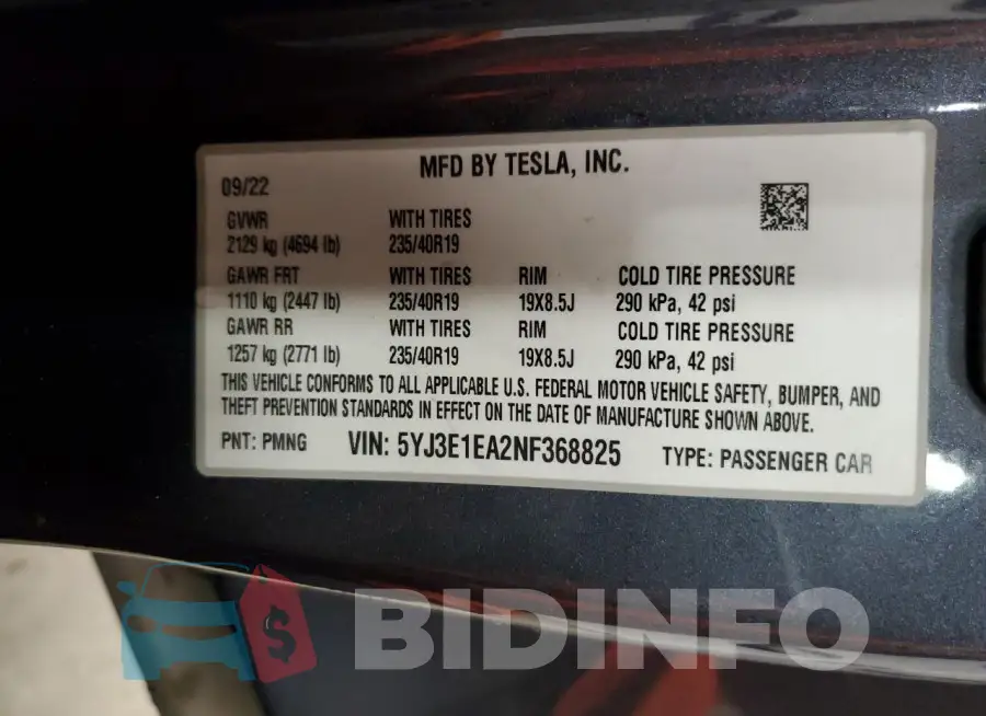 5YJ3E1EA2NF368825 Photo# 12