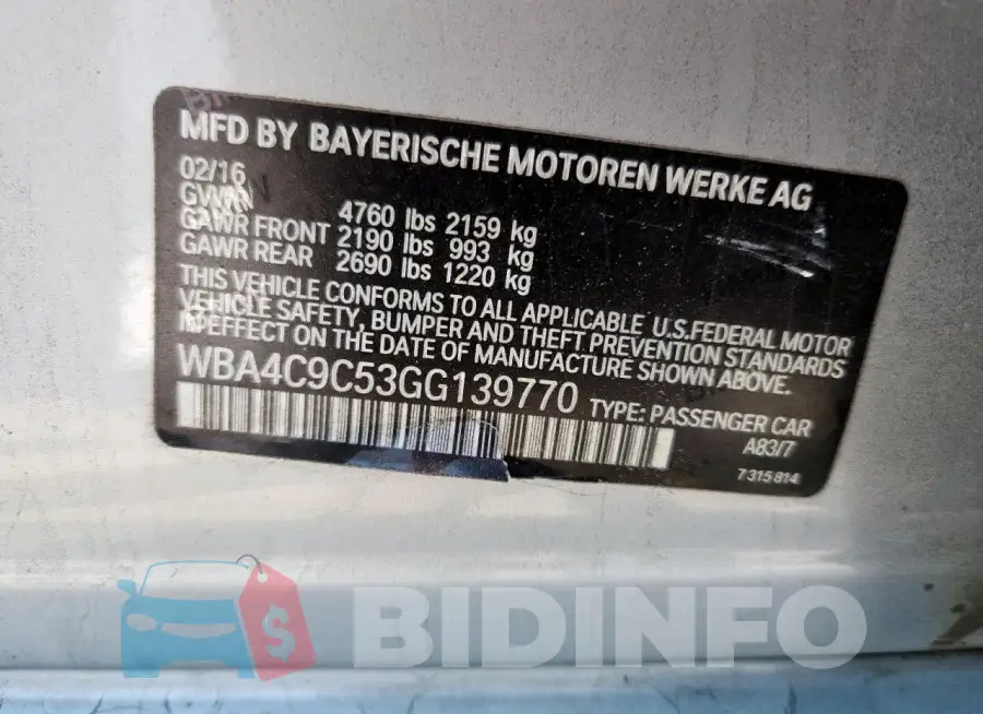 WBA4C9C53GG139770 Photo# 13