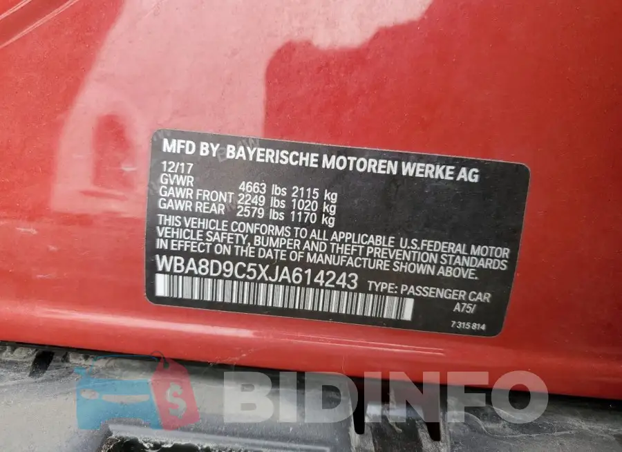WBA8D9C5XJA614243 Photo# 13