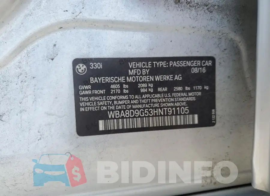 WBA8D9G53HNT91105 Photo# 12