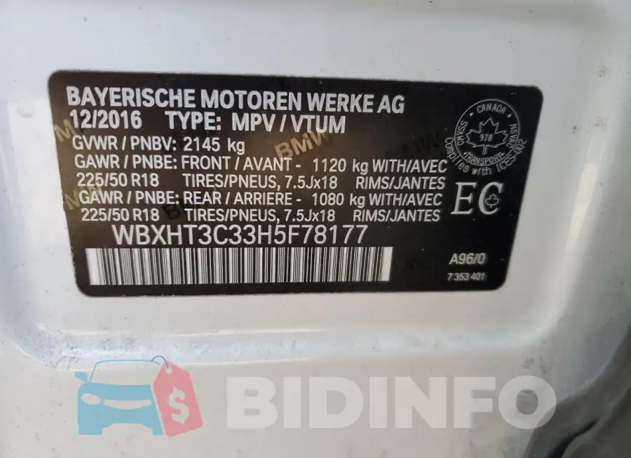WBXHT3C33H5F78177 Photo# 12