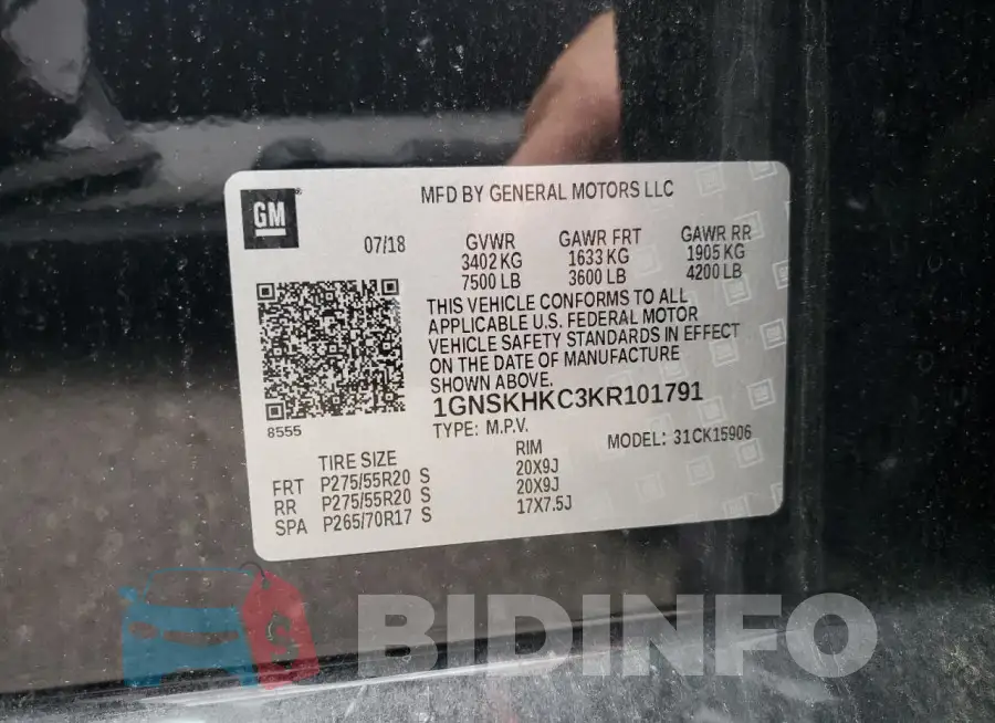 1GNSKHKC3KR101791 Photo# 13