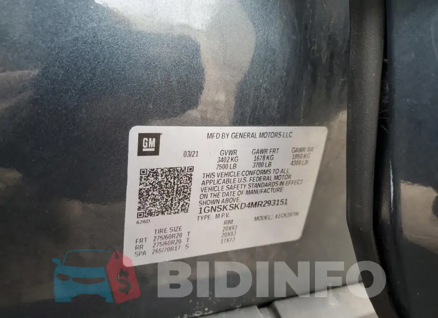 1GNSKSKD4MR293151 Photo# 14