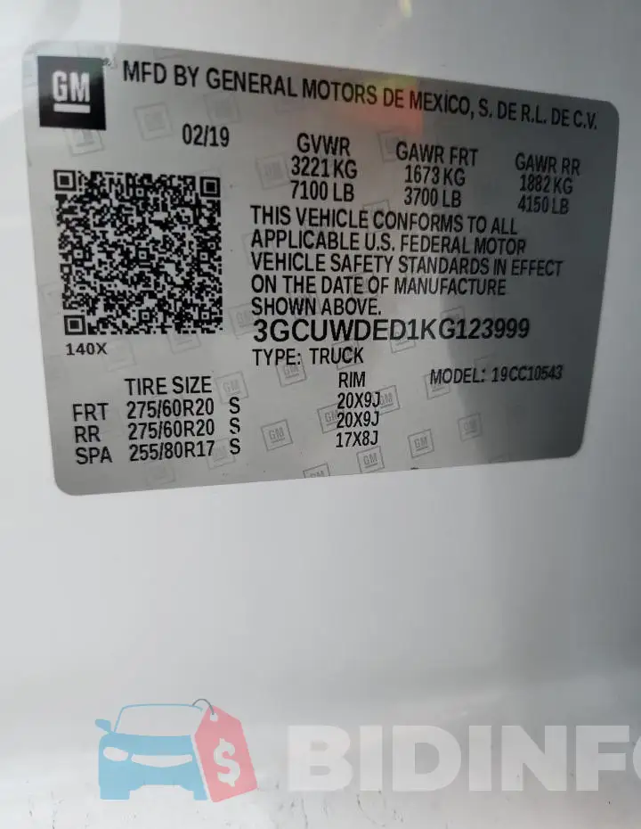 3GCUWDED1KG123999 Photo# 12