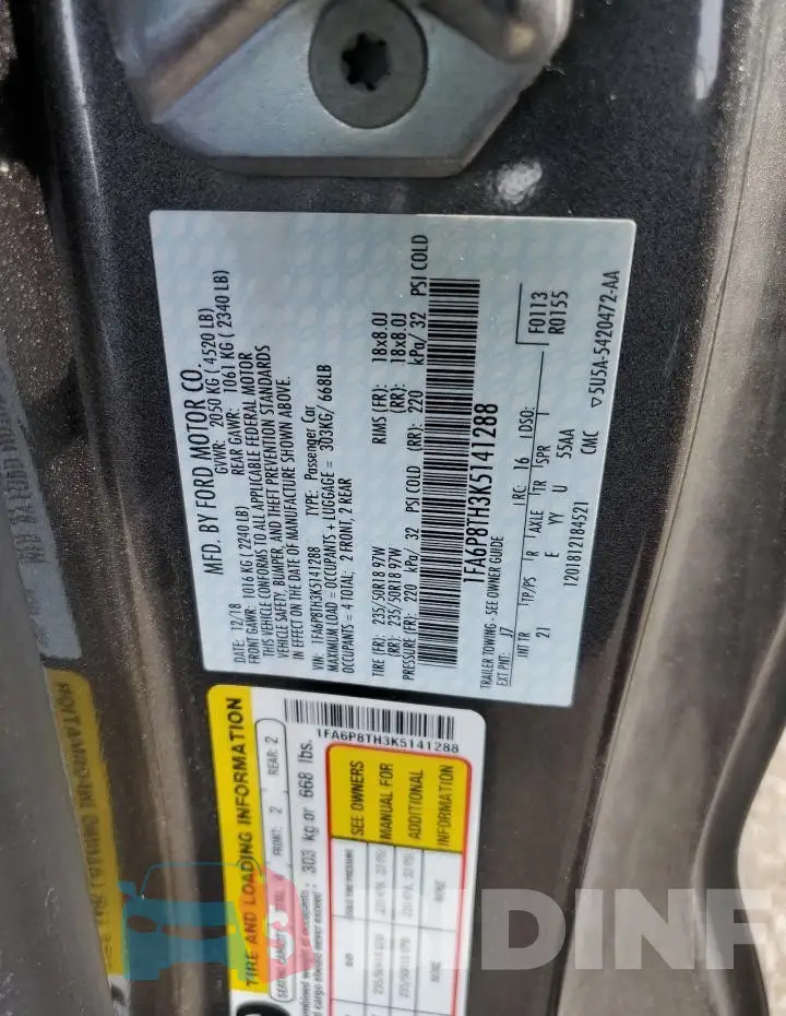 1FA6P8TH3K5141288 Photo# 13