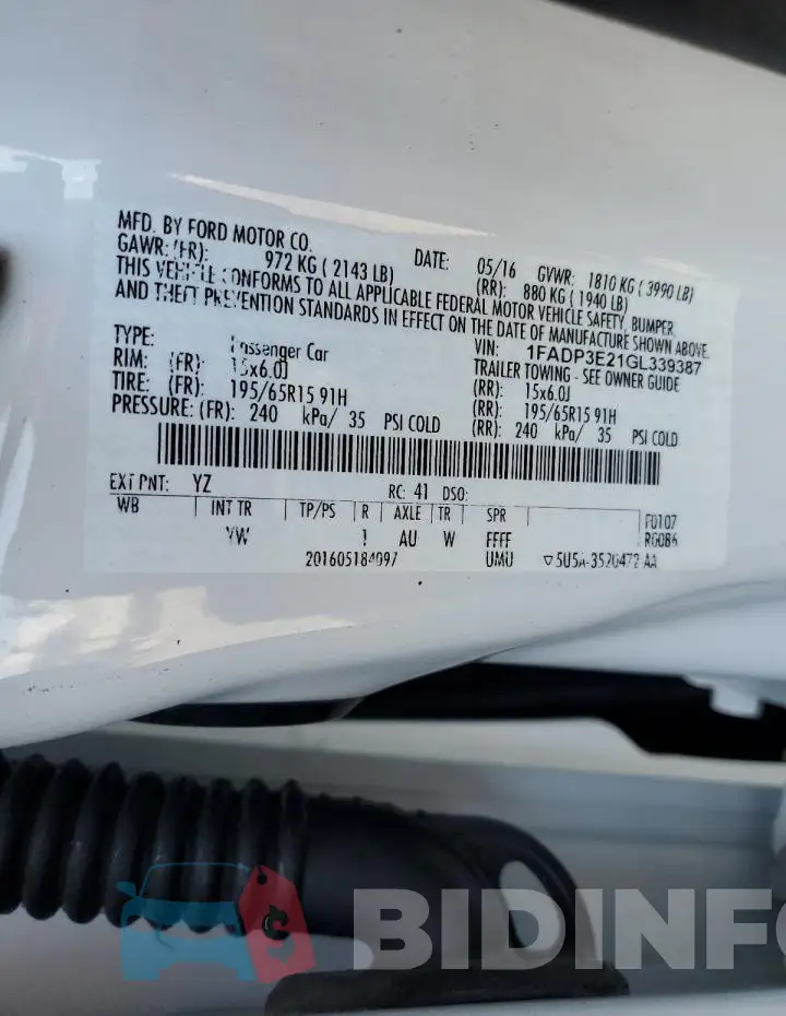 1FADP3E21GL339387 Photo# 12