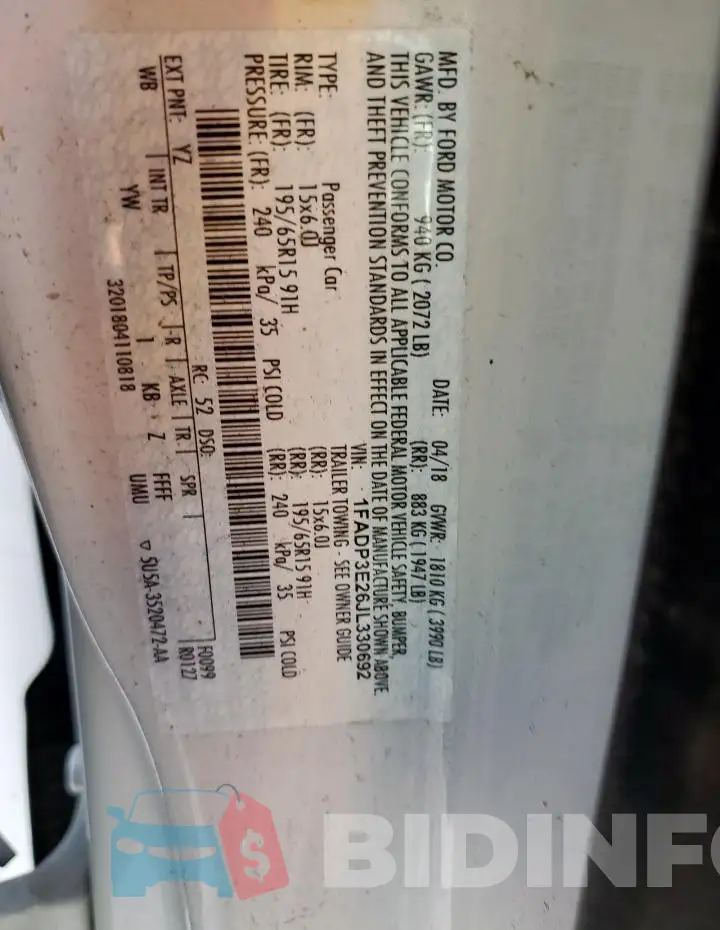 1FADP3E26JL330692 Photo# 12