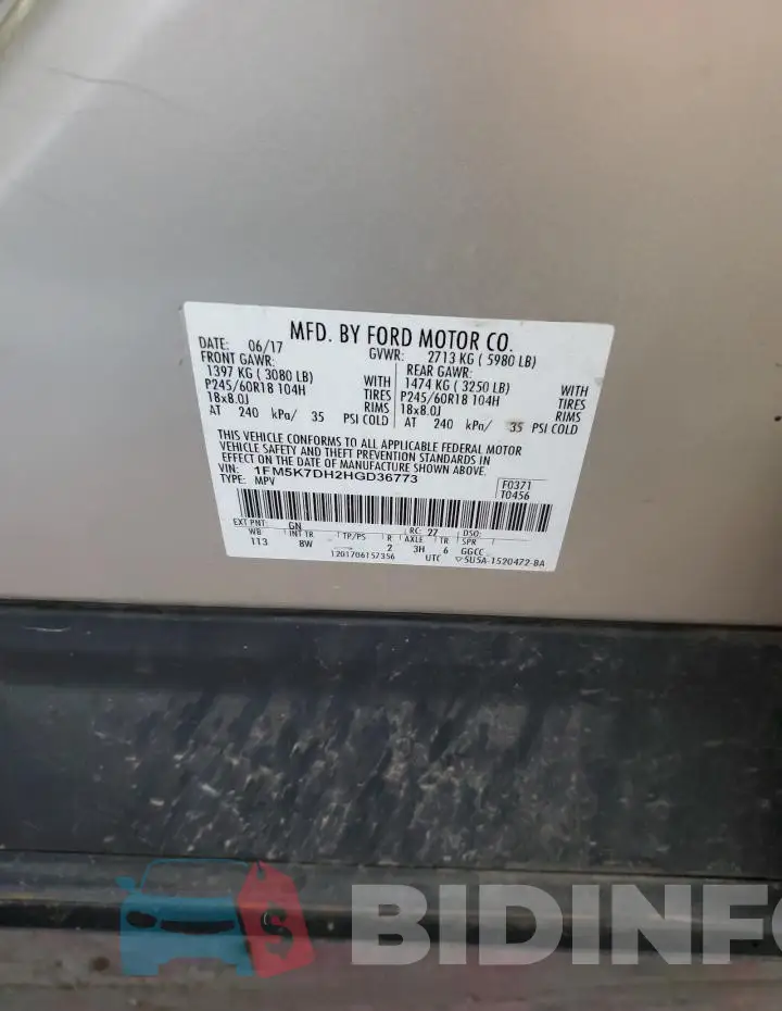 1FM5K7DH2HGD36773 Photo# 13