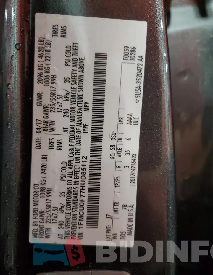 1FMCU0F77HUD85112 Photo# 13