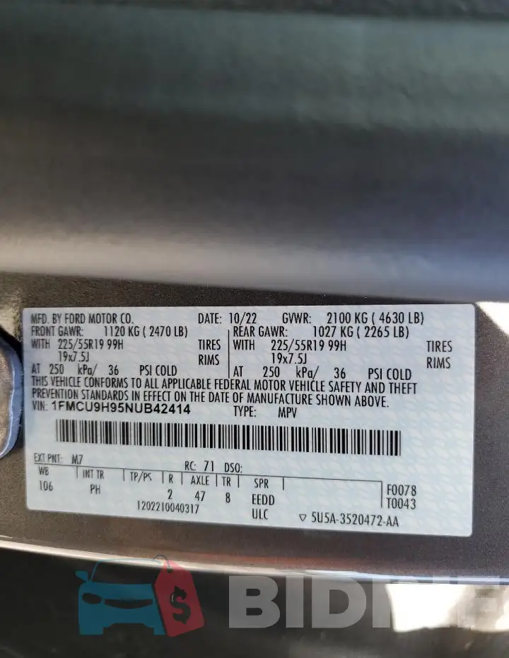 1FMCU9H95NUB42414 Photo# 13