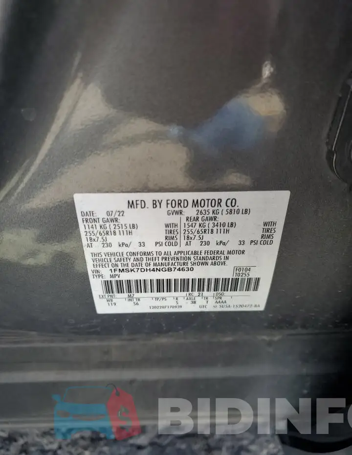 1FMSK7DH4NGB74630 Photo# 14