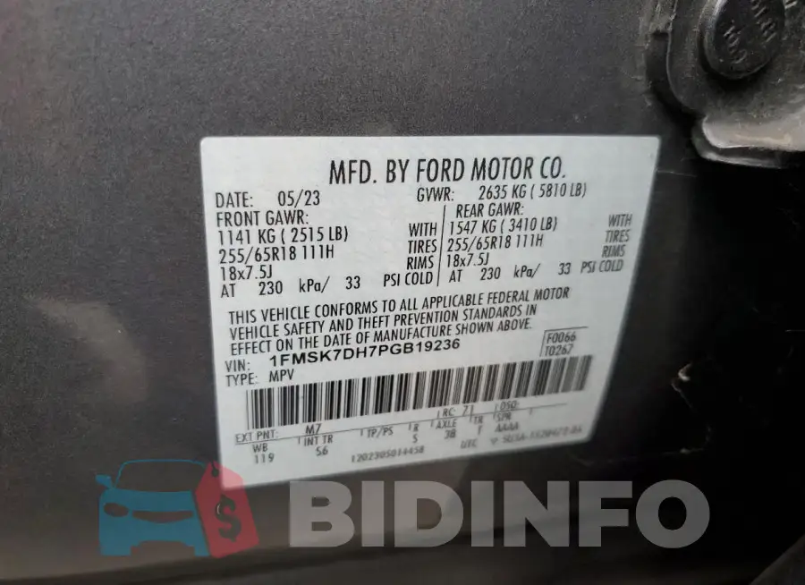 1FMSK7DH7PGB19236 Photo# 13