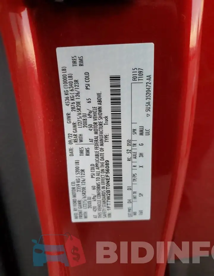 1FT7W2BT0NEF56089 Photo# 12