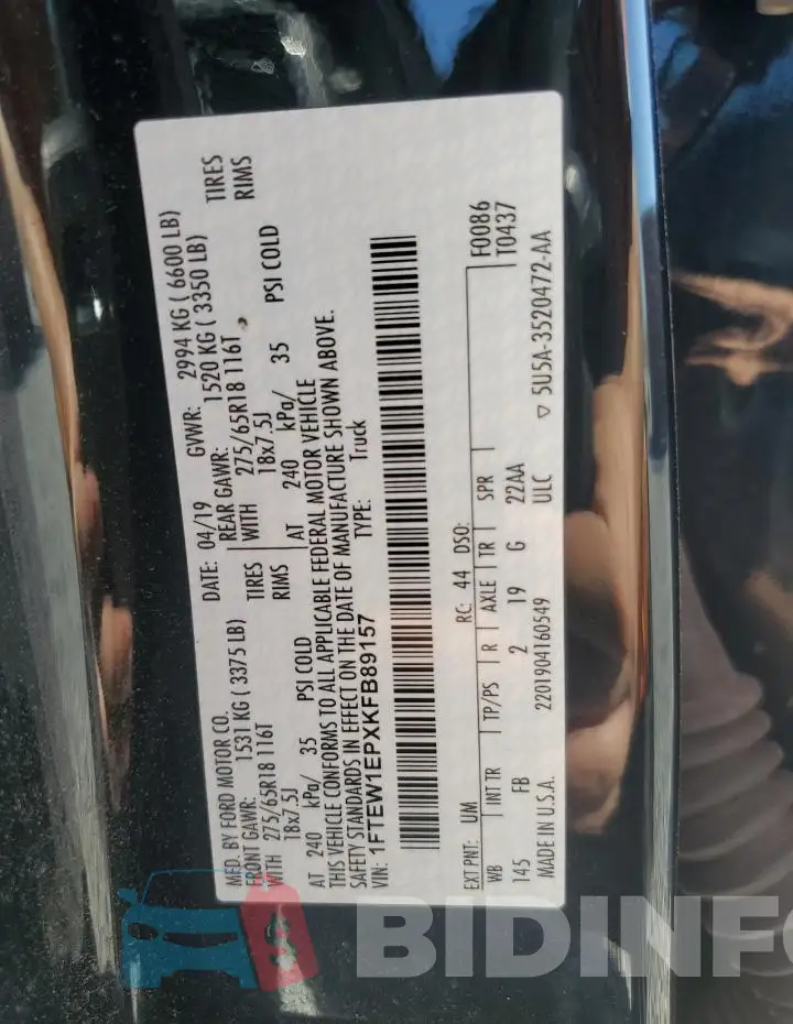 1FTEW1EPXKFB89157 Photo# 12