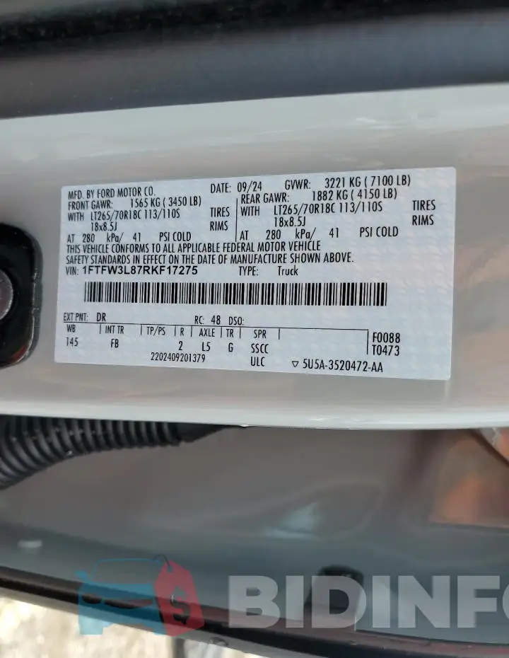 1FTFW3L87RKF17275 Photo# 13