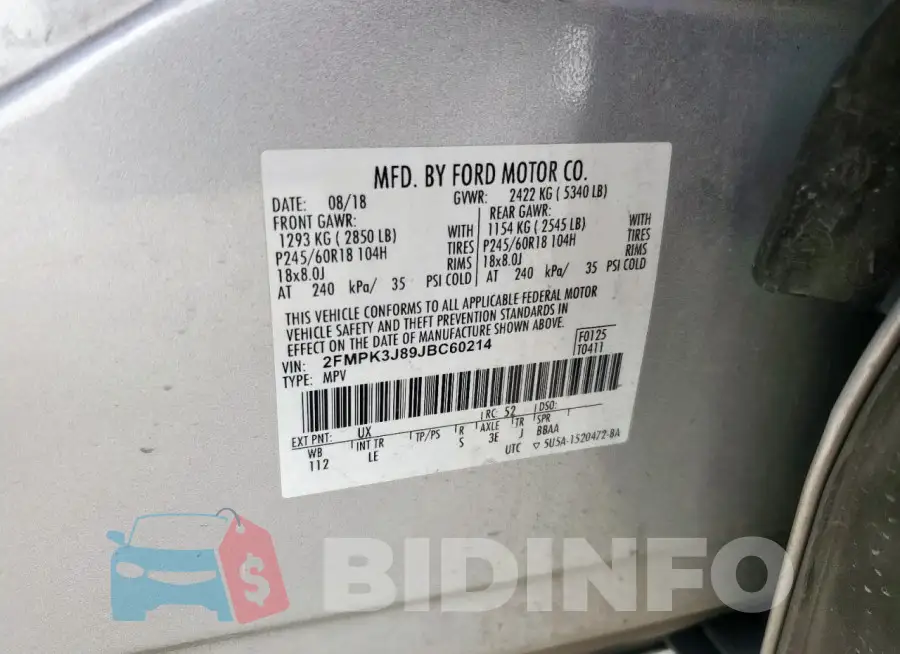2FMPK3J89JBC60214 Photo# 13